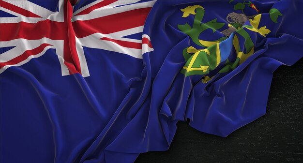 Pitcairn Islands Flag Wrinkled On Dark Background 3D Render