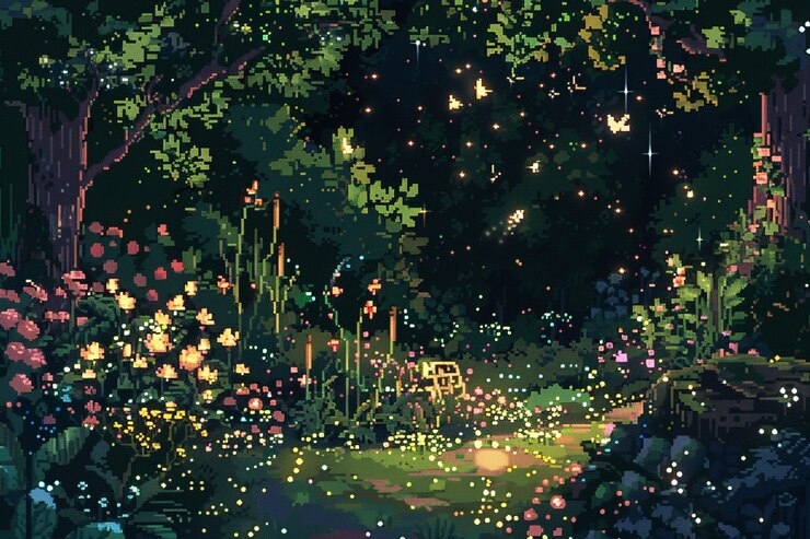 Free Photo pixel art style floral garden illustration