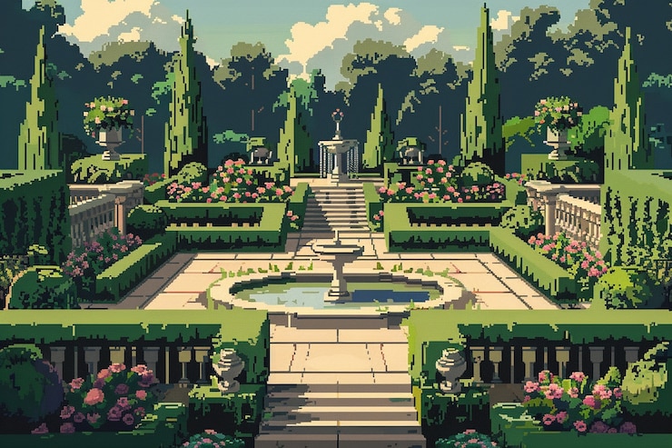 Free Photo pixel art style floral garden illustration