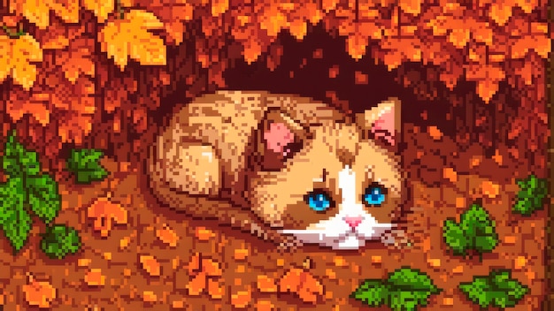 Free photo pixel art style scene with adorable pet cat