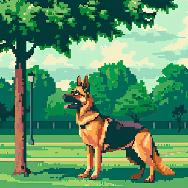 Foto gratuita scena in stile pixel con un adorabile cane da compagnia