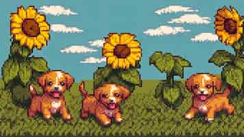 無料写真 pixel art style scene with adorable pet dog