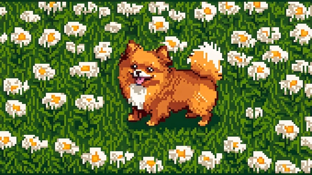 Pixel art style scene with adorable pet dog