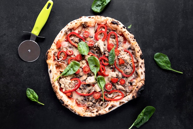 Pizza assortment on stucco background