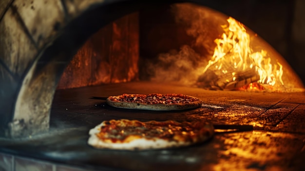 無料写真 伝統的な方法でピザを準備する古いピッツェリア カフェの薪オーブンでピザ