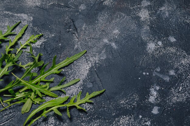 Pizza ingredients on dark concrete background, Neapolitan pizza, cooking concept