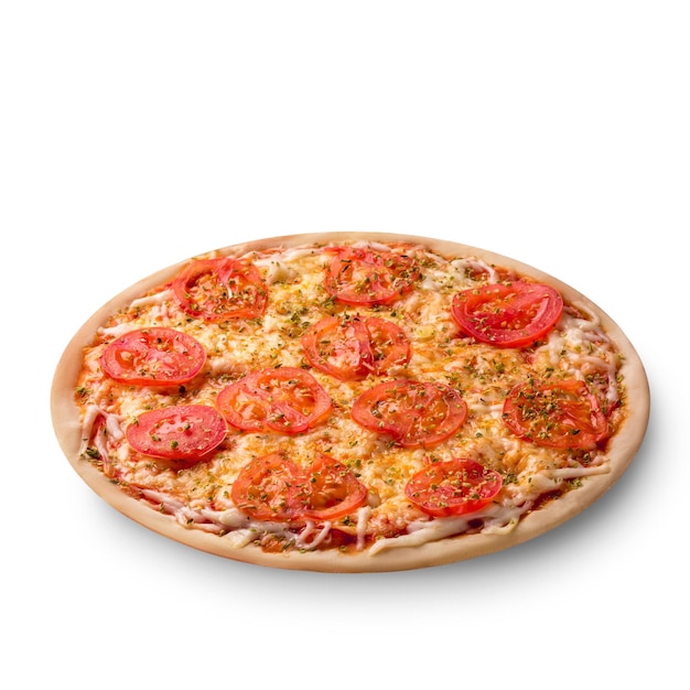 Free photo pizza with cheese and tomato isolated on white background. pizza margarita top view. photo for the menu