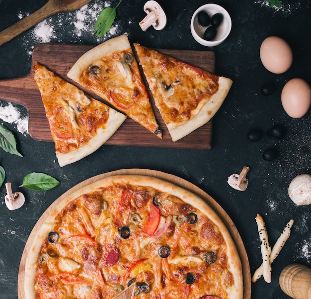 Pizza with mushrooms and pepperoni