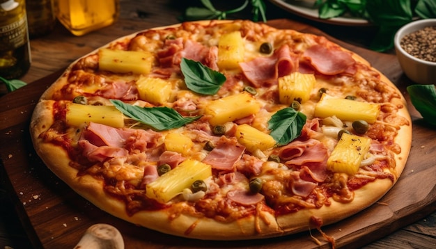 Free photo a pizza with pineapple on it