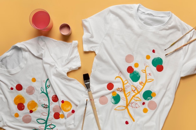 Foto gratuita t-shirt bianca semplice con disegno dipinto a mano