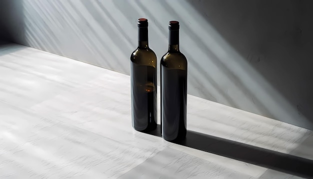 Foto gratuita bottiglie di vino semplici che giacciono su sfondo moderno di cemento