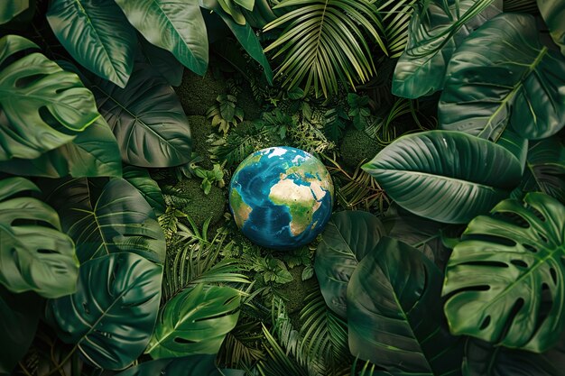 Planet earth surrounded by nature and vegetation