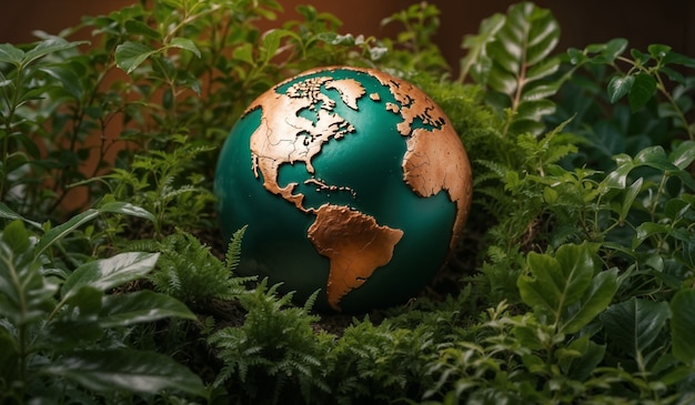 Planet earth surrounded by nature and vegetation