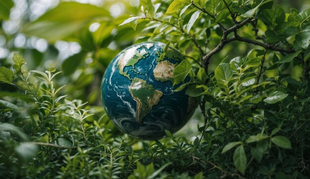 Planet earth surrounded by nature and vegetation