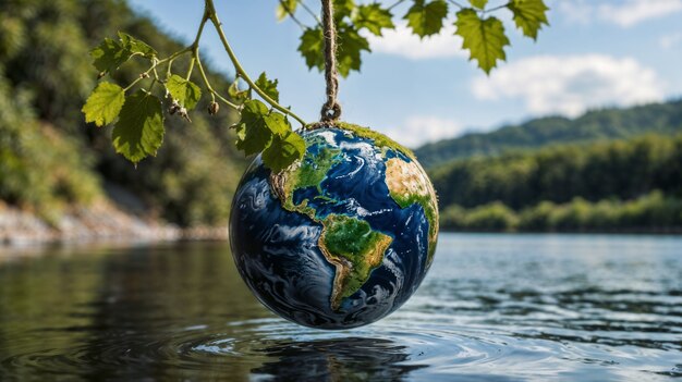 Planet earth surrounded by nature and vegetation