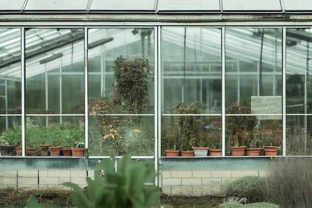 Plant growth in greenhouse window with agriculture technology generative AI