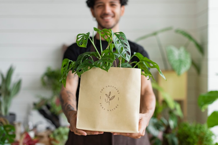 Free Photo plant shop business owner delivery packaging