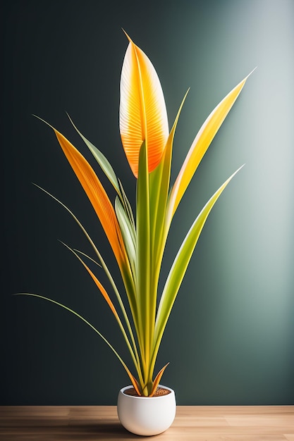 A plant with a yellow leaf and the word palm on it