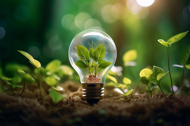 Plants growing in light bulb in nature background