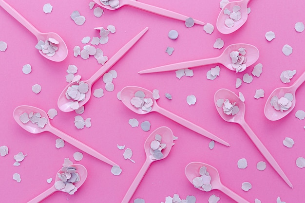 Plastic spoon collection with confetti