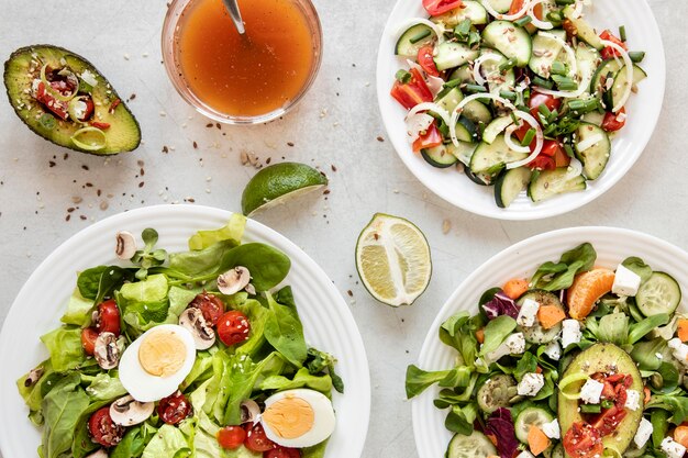 Plate collection with salad