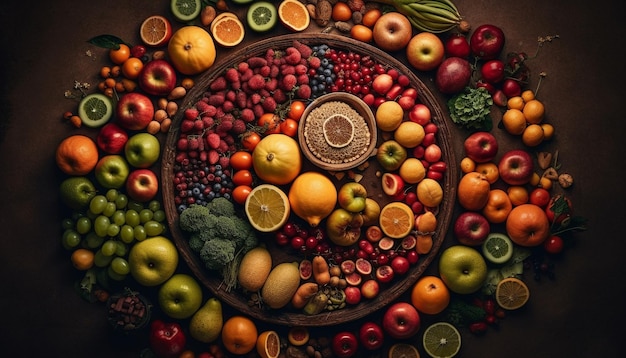 A plate of fruit with the word " fruit " on it