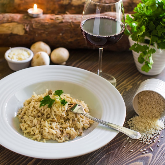 Plate of Mushroom Risotto Topped with Grated Cheese