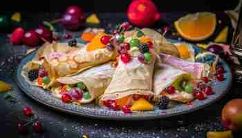 Free photo a plate of pancakes with fruit on it