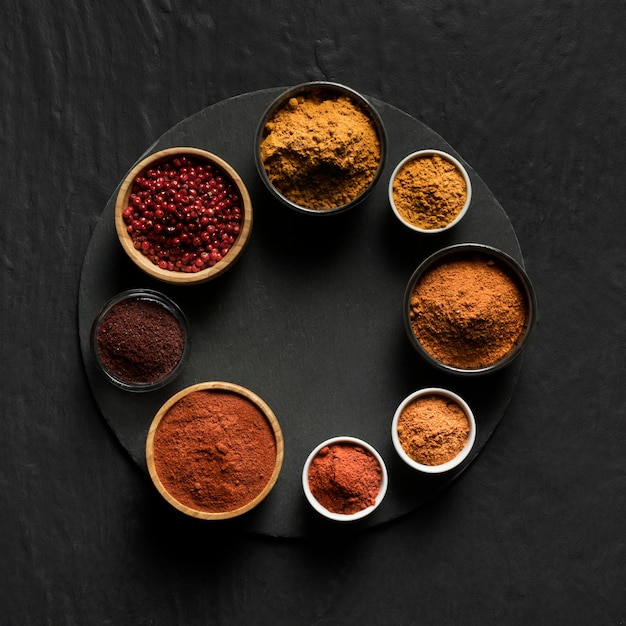 Plate with bowls with seasoning