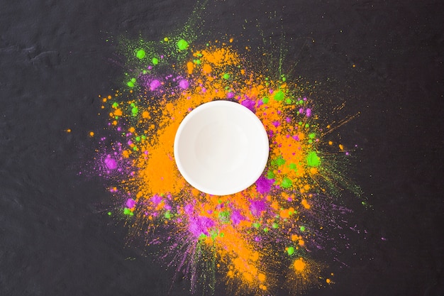 Free photo plate with colourful powder on table