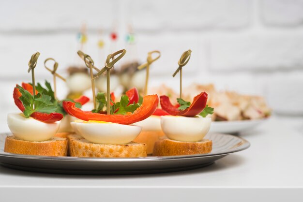 Plate with delicious bruschettas