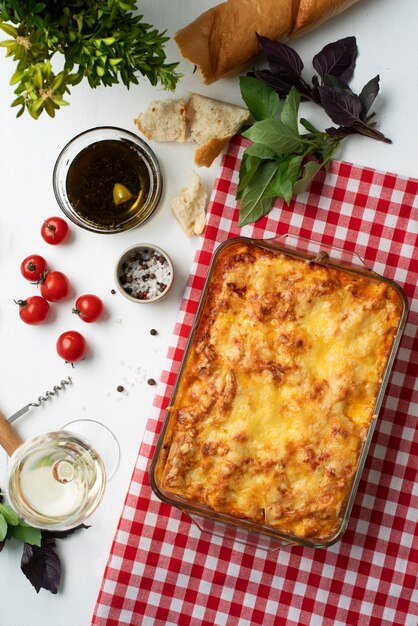 Plate with delicious italian lasagne