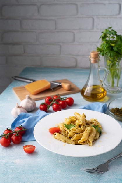 Plate with delicious italian pasta dish