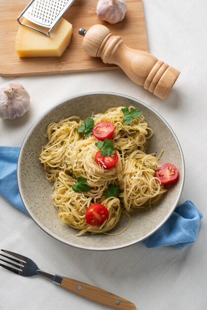 Plate with delicious italian pasta dish
