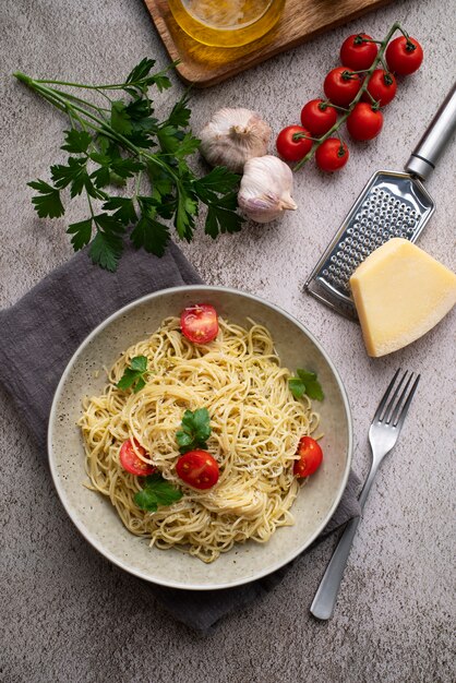 Plate with delicious italian pasta dish