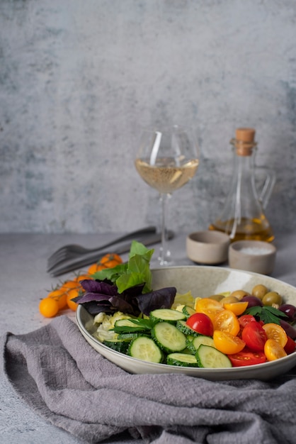 Plate with delicious vegetable salad