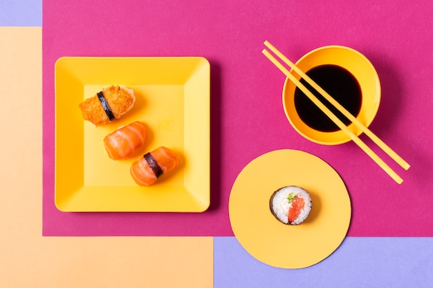 Plate with fresh sushi