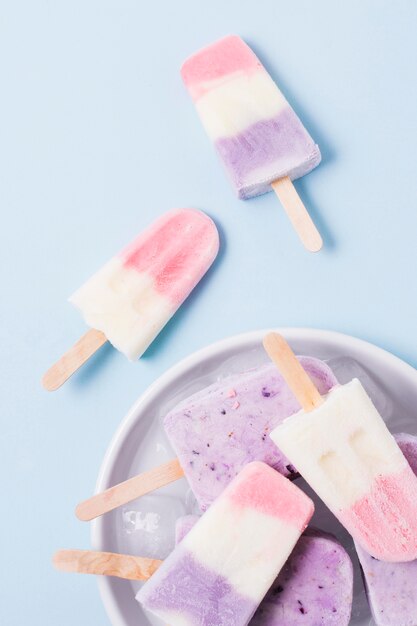 Plate with ice cream on stick