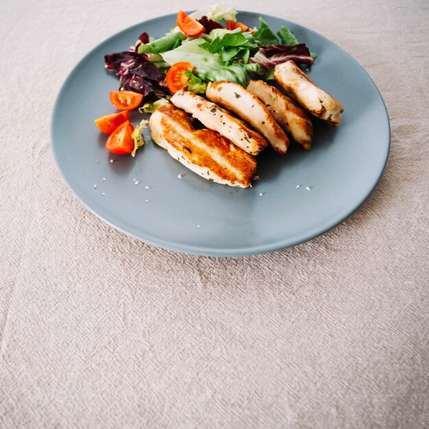 Plate with meat and salad