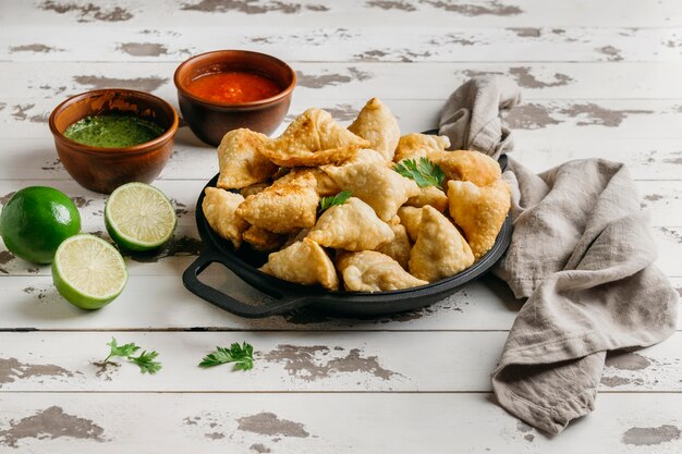 Plate with pakistani food high angle