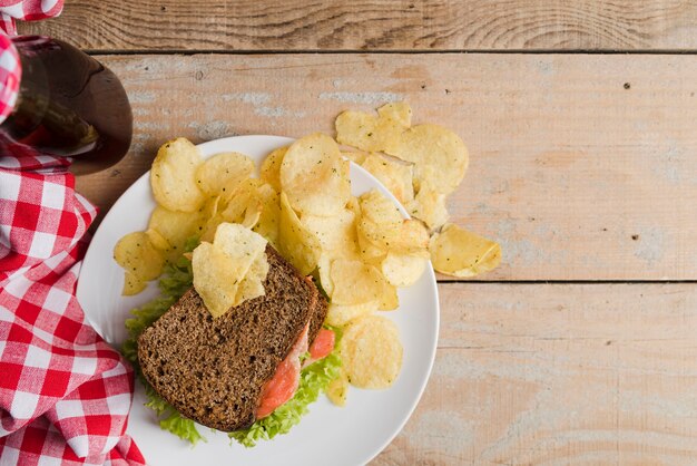 Plate with sandwich and chips