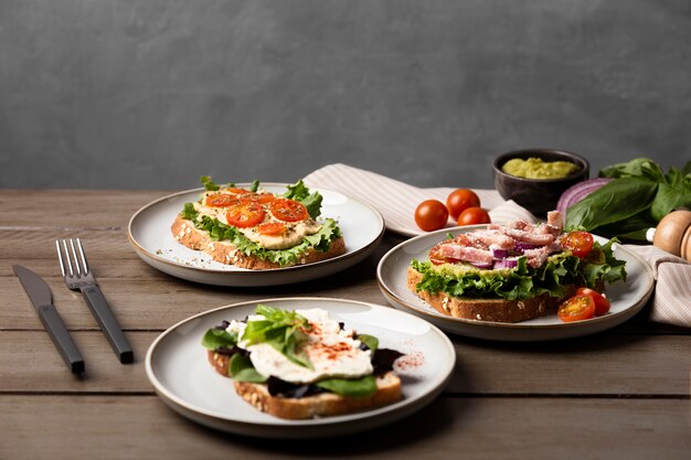 Plates assortment with sandwiches