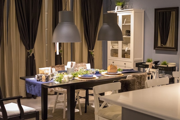 Plates on brown wooden table