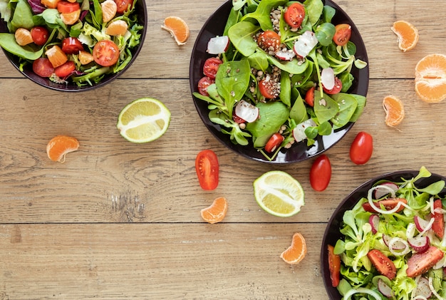 Plates collection with salads