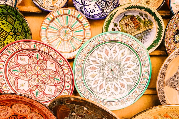 Exploring the Vibrant Market of Morocco Through Stunning Plates Stock Photos