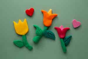 Free photo playdough art with flowers top view