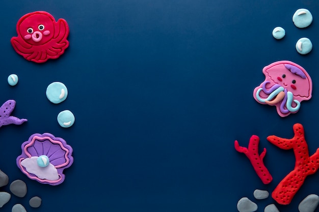 Free photo playdough art with jellyfish and octopus