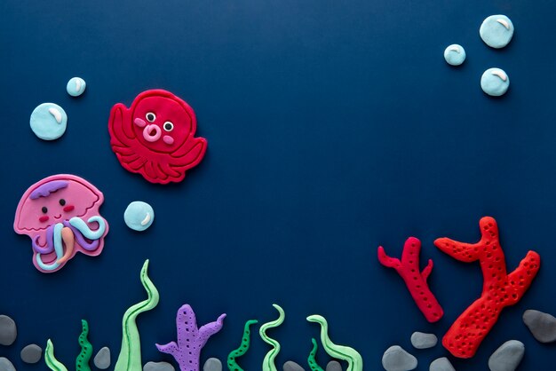 Искусство пластилина с осьминогом и медузой