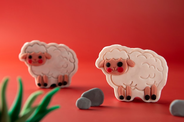 Free photo playdough art with white sheep