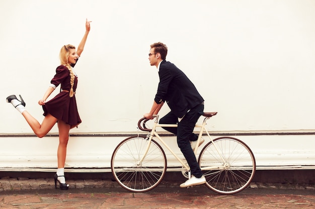 Free photo playful couple having fun outdoors